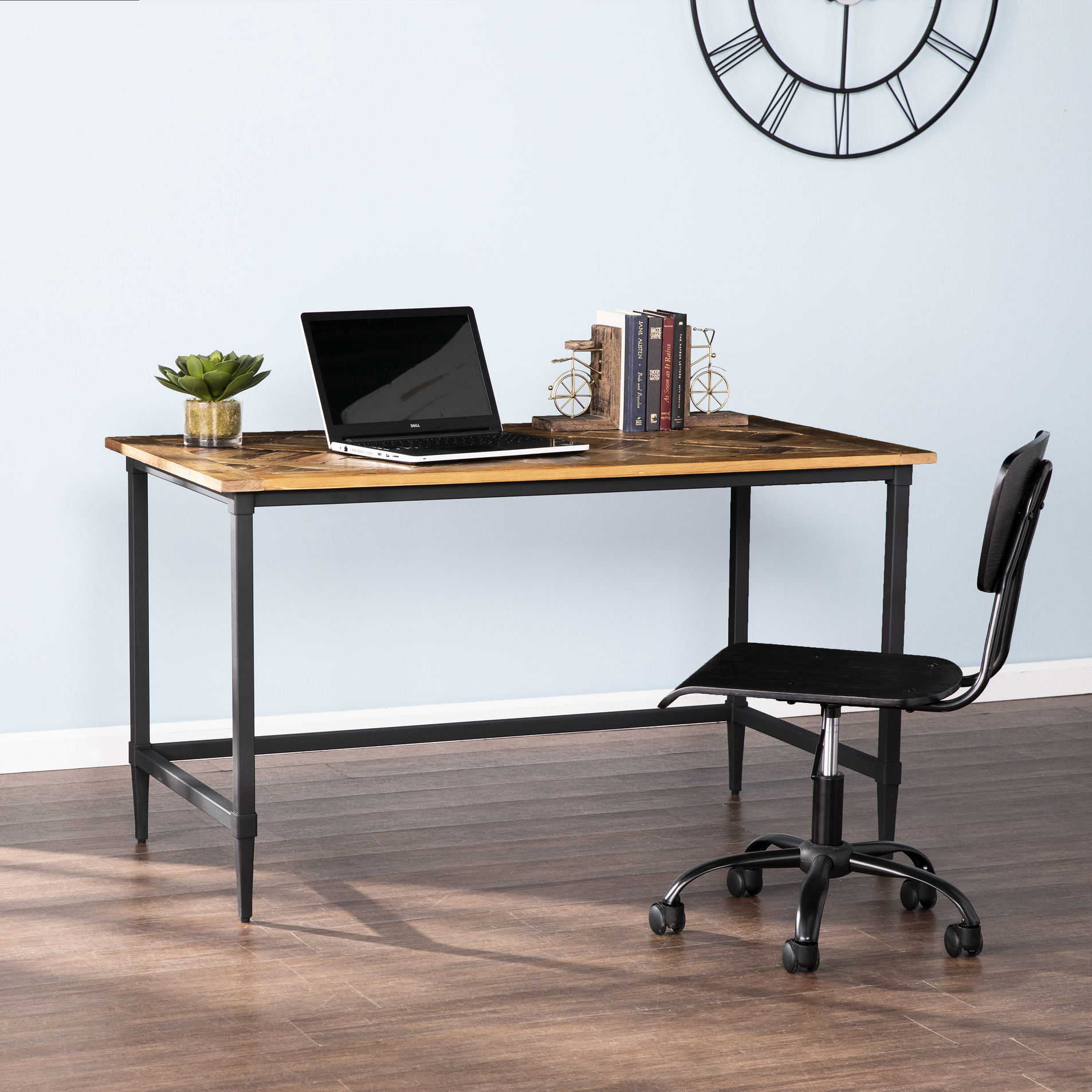 Solid Wood Reclaimed Writing Desk With Black Metal Leg Construction And ...