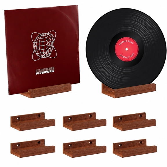 Solid Wood Record Wall Mount 6 Pack Vinyl Display Shelf, Floating Album Holder, Modern Music Wall Decor