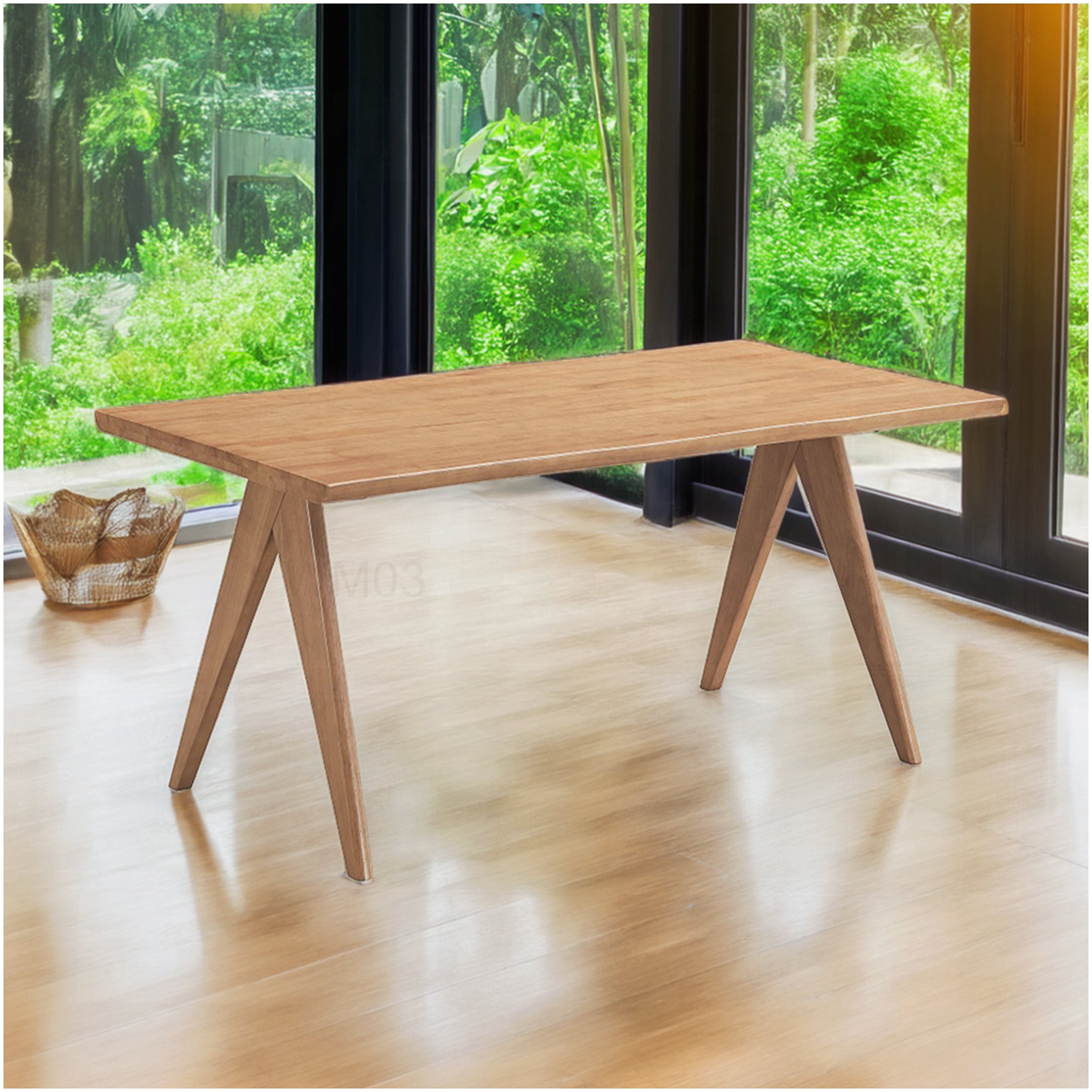 Solid Wood Rectangular Dining Table, Natural Finish Kitchen Table with ...