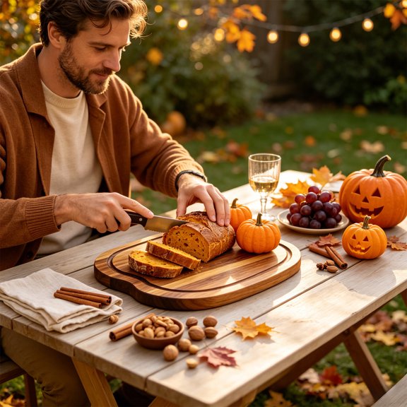 Solid Wood Rectangular Harvest Pumpkin Tea Tray, Multi Purpose Food Serving Slab, Kitchen Counter Prep Board, Dining Table Daily Layout