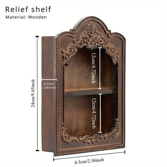 Solid Wood Relief Storage Shelf, Wooden Aromatherapy Perfume Decor Wall-mounted Organizer, French Vintage Carved Wall Cabinet, Small Jewelry Hanging Rack