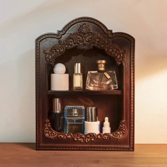 Solid Wood Relief Storage Shelf, Wooden Aromatherapy Perfume Decor Wall-mounted Organizer, French Vintage Carved Wall Cabinet, Small Jewelry Hanging Rack