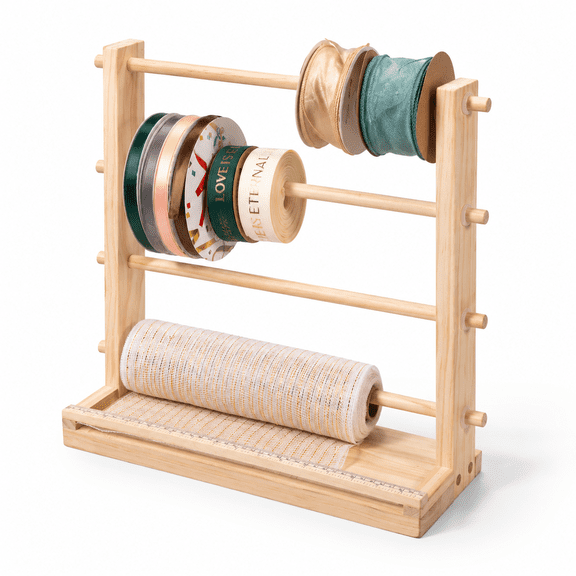 Solid Wood Ribbon Spool Holder Organizer for Sewing Craft Wreath Supplies