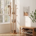thumbnail image 1 of Solid Wood Rotary Coat Rack Freestanding with 3 Shelves and 9 Hooks, Natural, 1 of 8