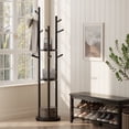 thumbnail image 1 of Solid Wood Rotary Coat Rack, Freestanding hat Rack with 3 Shelves and 9 Hooks, Coat tree for Bedroom, Entryway, Livingroom, Coat Hanger Stand for Coats, Scarves, Handbags (black), 1 of 9