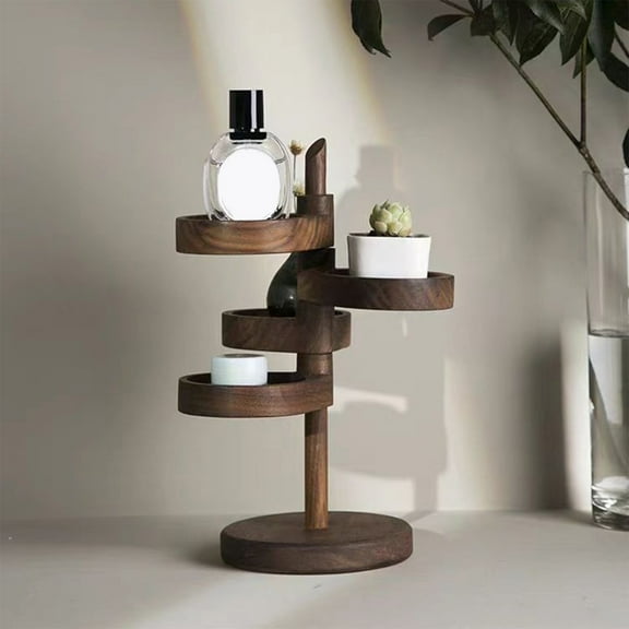 Solid Wood Rotating Storage Rack - Multi-Layer Spinning Organizer for Desk Jewelry Cosmetics Keys - 4 Tier Rotatable Shelf for Bedroom Bathroom Living Room Entryway Home Decor