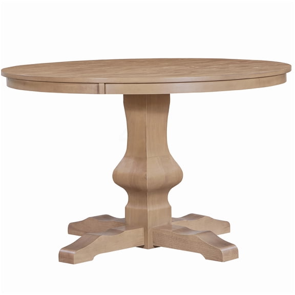 Solid Wood Round Dining Table, Light Natural Finish, Pedestal Base, Countryside Decor