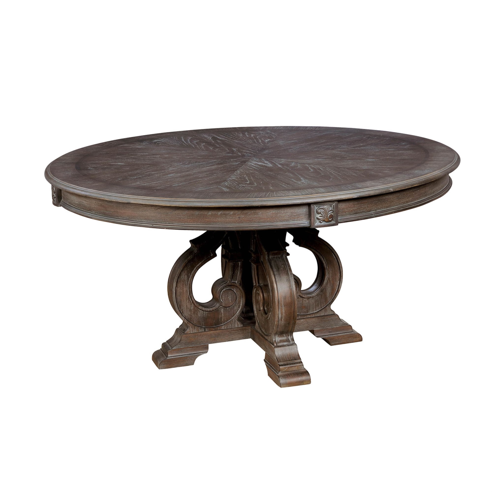 Solid Wood Round Dining Table with Pedestal Base, Rustic Brown ...