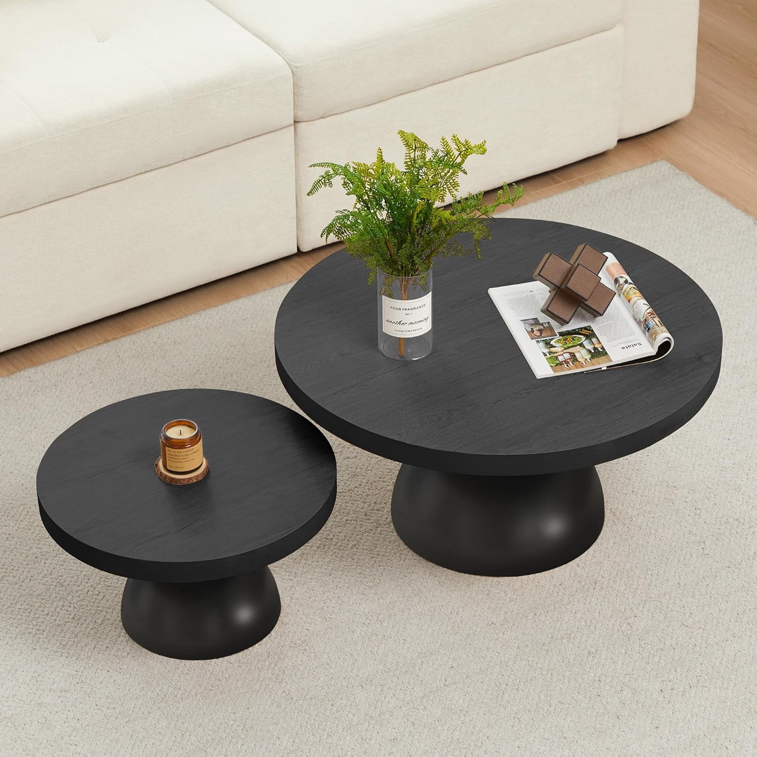 Solid Wood Round Nesting Coffee Table Set of 2, Circle Accent Tables ...