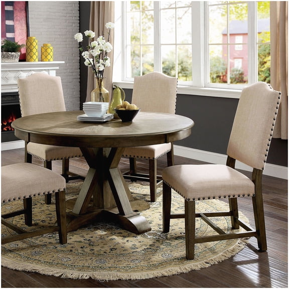 Solid Wood Round Pedestal Dining Table, Light Oak Farmhouse Table for Kitchen and Dining Room