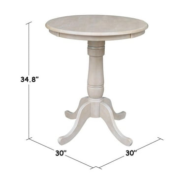 Solid Wood Round Pedestal Dining Table in Washed Gray Taupe