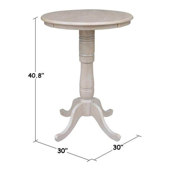 Solid Wood Round Pedestal Dining Table in Washed Gray Taupe
