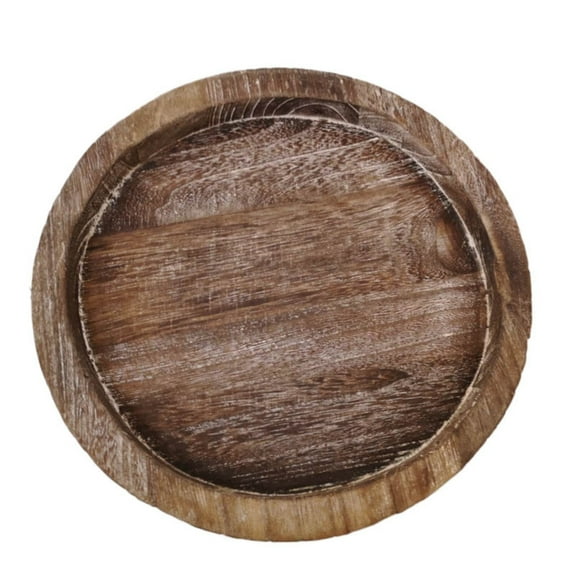 Solid Wood Round Serving Tray, Large Coffee Brown Platter for Drinks & Snacks, Rustic Decorative Tray