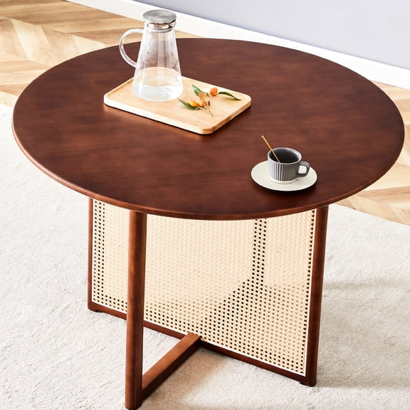 Solid Wood Round Table In Chinese Countryside Style, Modern For Home Offices & Living Areas, Dining Table, 42x42x29.5, Walnut, 51.29lb, Effortless Install Style Desk, Office Use, 42"x42"x29.5",