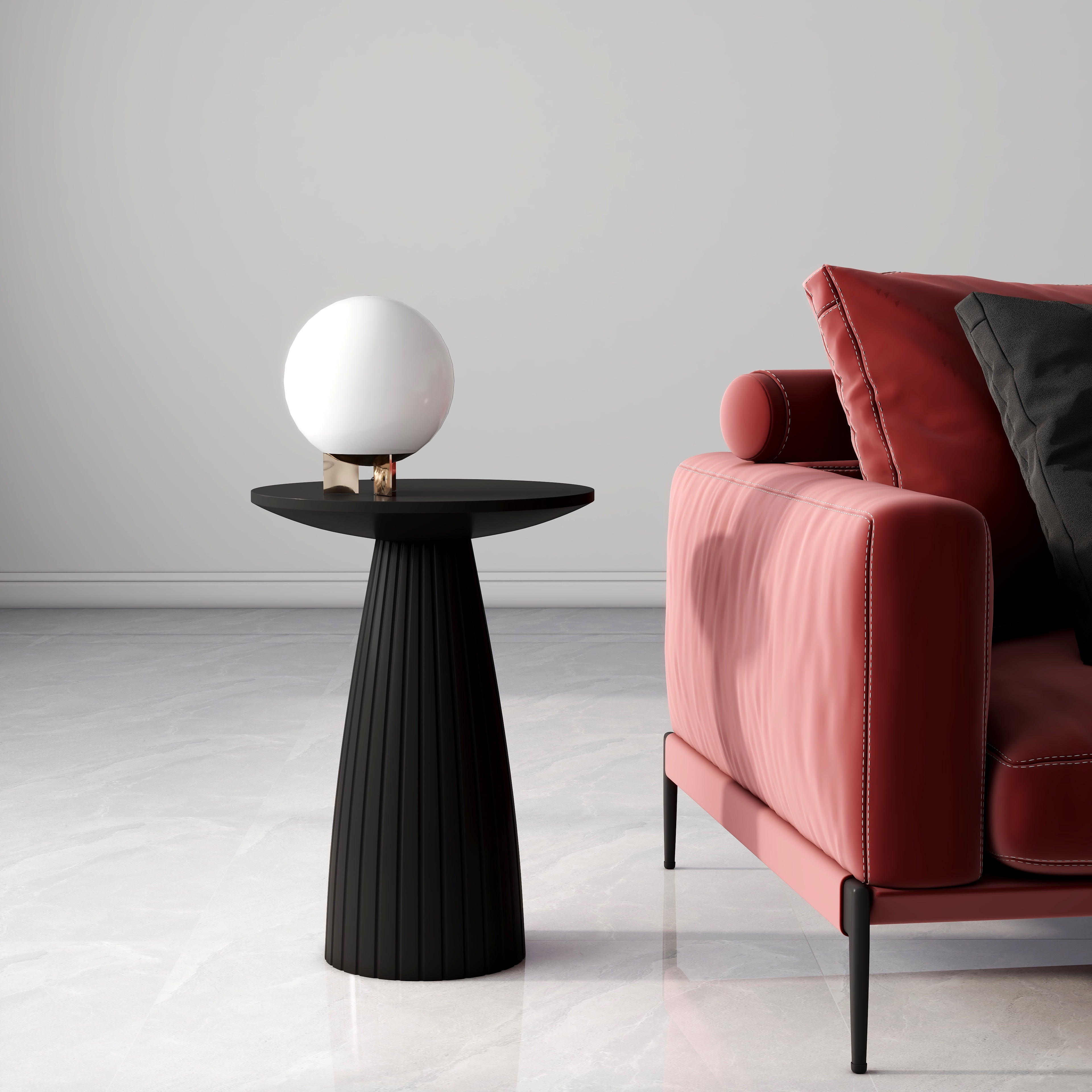 Modern Solid Wood Round Top Pedestal End Table, Black Accent for Living