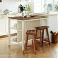 thumbnail image 1 of Solid Wood Rustic 3-Piece 45" Stationary Kitchen Island Set with 2 Dining Stools, Rubber Wood Butcher Block Dining Table Set, Prep Table Set with 2 Open Shelves for Small Places, Walnut+Cream White, 1 of 7
