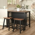 thumbnail image 1 of Solid Wood Rustic 3-piece 45" Stationary Kitchen Island Set with 2 Seatings, Rubber Wood Butcher Block Dining Table Set Prep Table Set with 2 Open Shelves for Small Places,Walnut+Black, 1 of 6