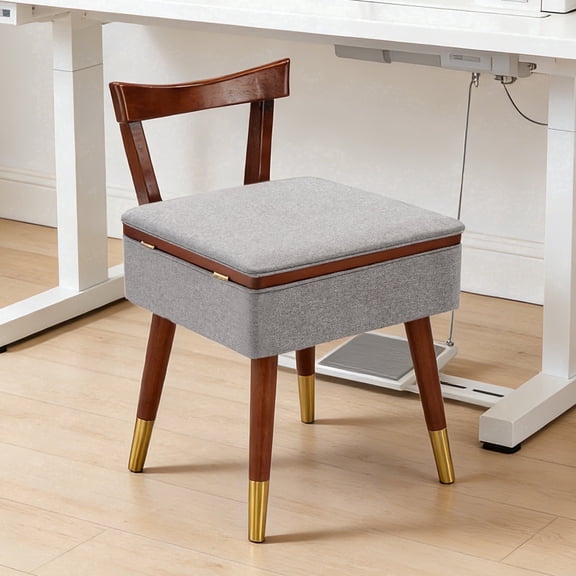 Lessmore Solid Wood Sewing Chair with Hidden Storage Drawer Mid Back Sew Chair- Sturdy & Durable Quilted Craft Seat