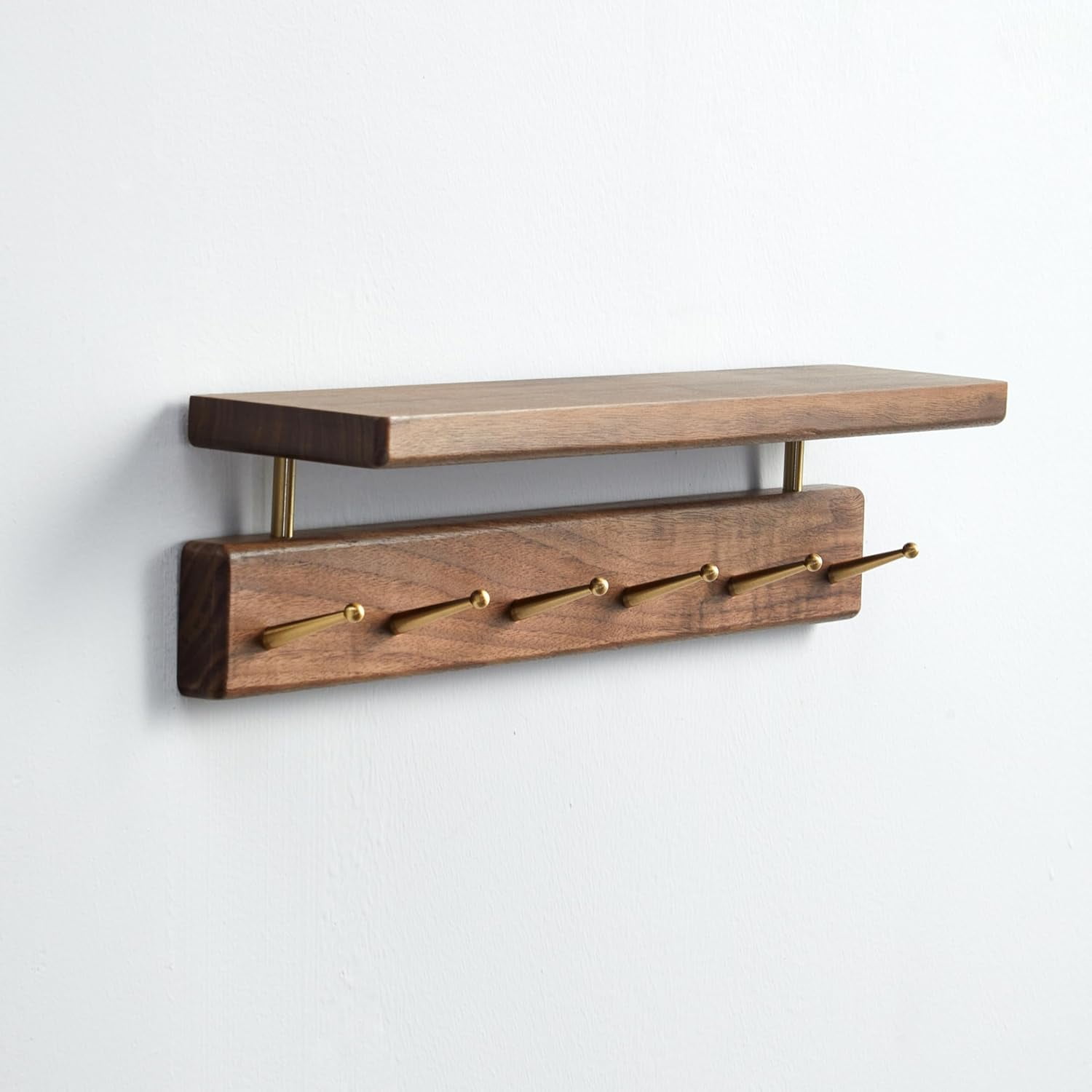 Solid Wood Shelf with Hooks, 18.9 inch Coat Rack Wall Mount, Shelves ...
