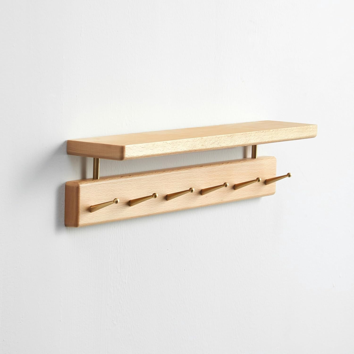 Solid Wood Shelf with Hooks, 18.9 inch Coat Rack Wall Mount, Shelves ...