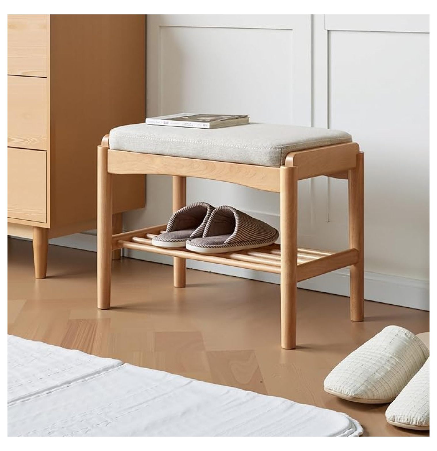 Solid Wood Shoe Assembled, Shoe Rack with Cushion for Entryway, Living ...