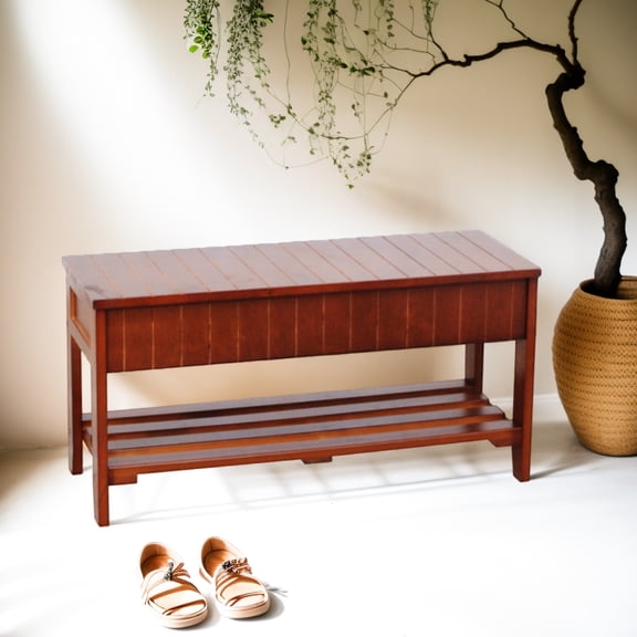 Solid Wood Shoe Bench With Storage In Cherry Style And Materials - 35.5" X 13" 18" Practical For Entryway Extra 35.5"l 13"w 18"h Construction