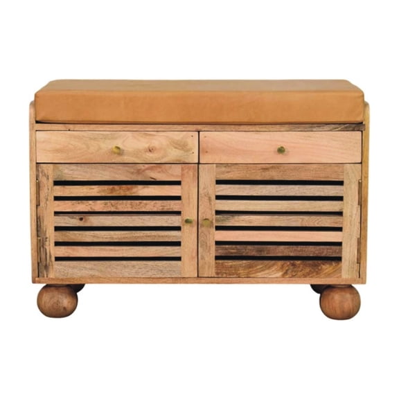 Solid Wood Shoe Stand With 2 Drawers And Natural Oak-ish Finish Brown Rack Mango Construction