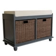 thumbnail image 1 of Solid Wood Shoe Storage Bench with 2 Brown Paper Rattan Drawer and White Cushion, 1 of 8