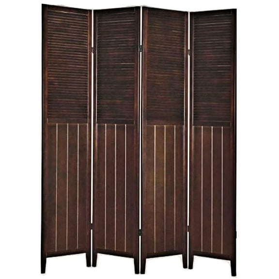 Solid Wood Shutter 4 Panel Room Divider, 71" Tall, Espresso Finish