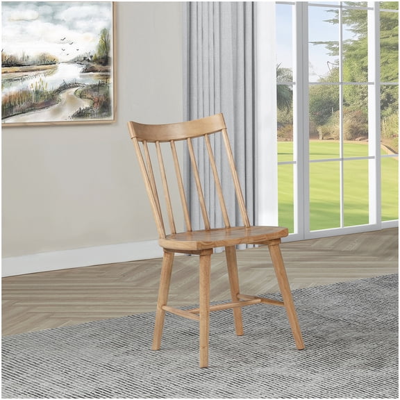Solid Wood Side Chairs Set of 2, Natural Finish Windsor Dining Chairs for Kitchen Table