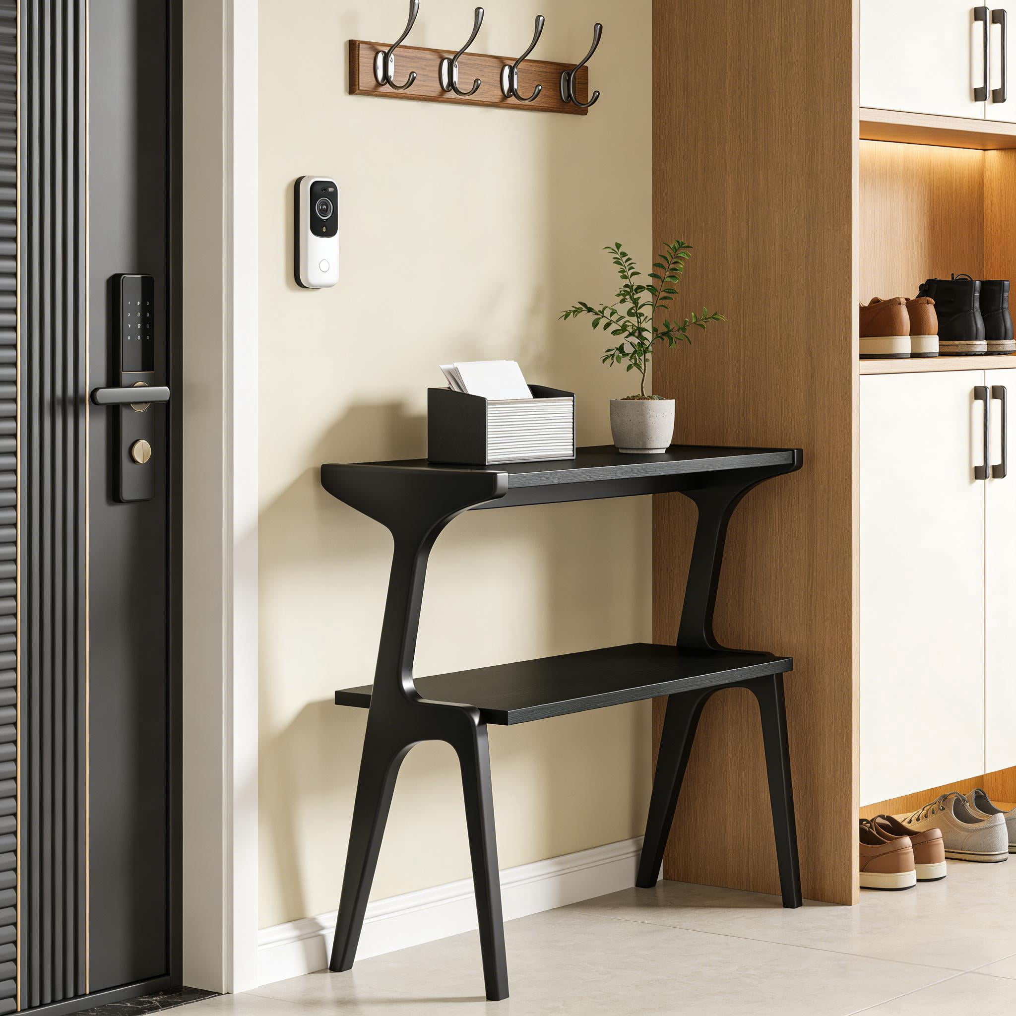 Solid Wood Side Table, 2-Tier, Rustic Brown, Waterproof Lacquer, Multifunctional Use