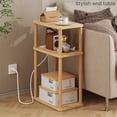 thumbnail image 1 of Solid Wood Side Table with Charging Station, 3-Tier Small End Table with USB Ports and Outlets, Narrow Couch Side Table, Skinny Nightstand Bedside Table for Small Spaces, Bedroom, Living Room, 1 of 8