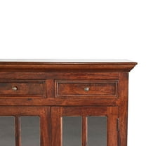 Solid Wood Sideboard - Cherry Glaze Finish, 4 Drawers & 2 Glazed Doors For Home In Door Nightstand