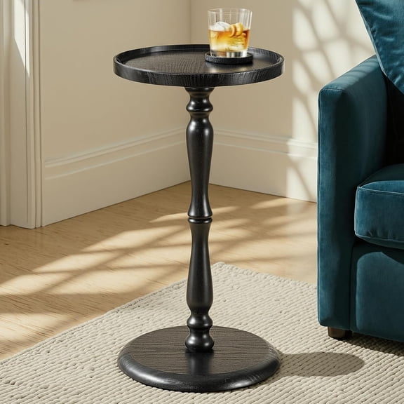 Solid Wood Small Drink Table,Round Side Table with Thickened & Widened Pedestal Base,Martini Table with Waterproof Edge,12.6" Modern Tray Top End Table for Small Spaces,Living Room,Corners