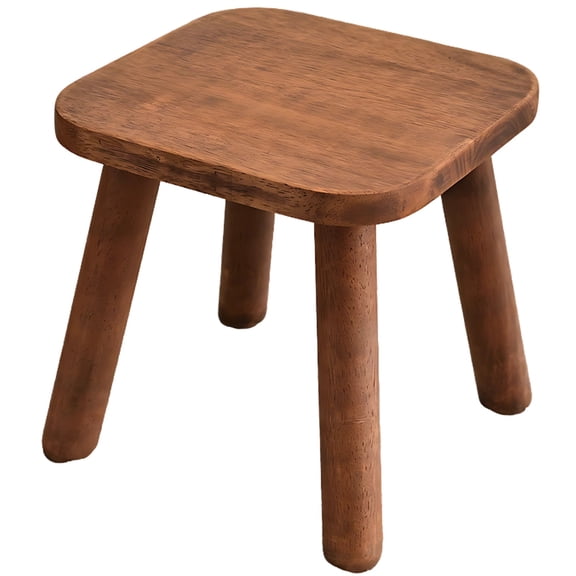 Solid Wood Small Step Stool for Young Ones and Adults, 9.4 in Square Wooden Footstool Plant Stand, Stable 3-Leg Design, Rounded Corners, Purple-Brown