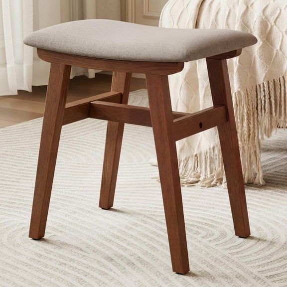 Solid Wood Small Vanity Stool Chair, Makeup Stools for Vanity Desk, Bathroom Vanity Chair, Padded Foot Stool for Living Room, Ottoman Foot Rest for Couch, Small Bench for Entryway, Walnut