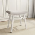 thumbnail image 1 of Solid Wood Small Vanity Stool with Saddle Cushion, Compact Vanity Chair, Makeup Stool with High-Rebound Sponge Seat, White, 1 of 12