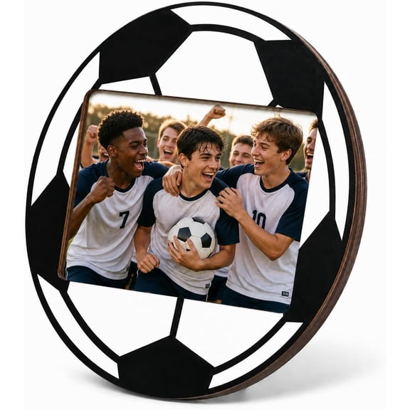 Solid Wood Soccer Picture Frame - 4x6 Inch Handcrafted Football Shaped Photo Frame | Premium Coach Gifts, Team Awards & Memorabilia Display (soccer)