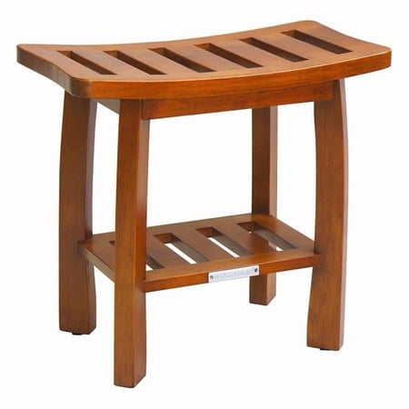 Solid Wood Spa Shower Bench with Storage Shelf, Teak