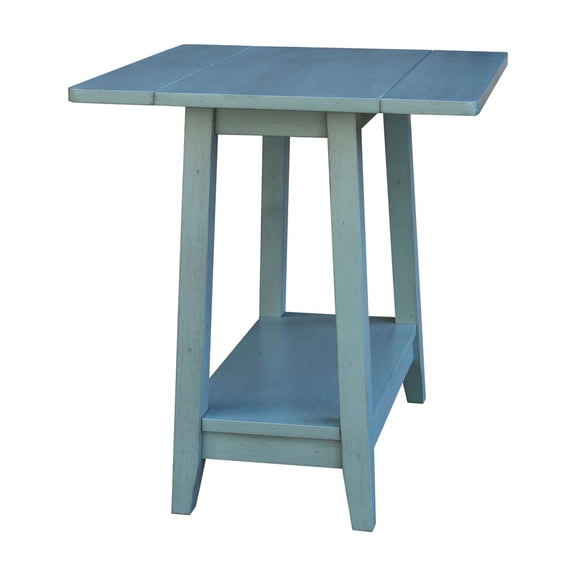 Solid Wood Square Drop Leaf Side Table in Ocean Blue Antique