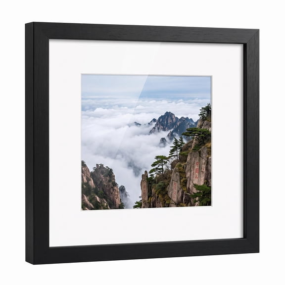 Solid Wood Square Picture Frame, High-Definition Real Glass Cover, Multi-Size Photo Display, Tabletop or Wall Mounting Option, Compatible with 12x12 Inch and 8x8 Inch Photos with Mat, Black