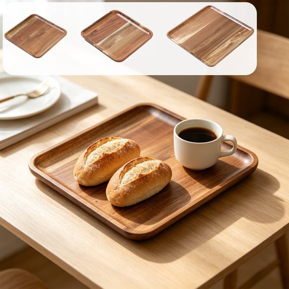 Solid Wood Square Tea Tray Made Of Acacia Wood, Simple Japanese Modern Style Serving Plate, Practical Container for Cups, Snacks and Indoor Living Room Display