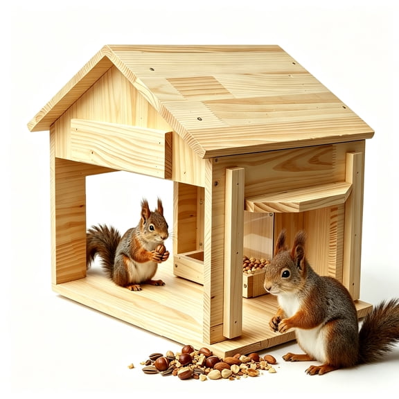 Solid Wood Squirrel Feeder with Play Deck - Feeding Station with Clear Acrylic Food Box for Backyard Wildlife, Holds Corn on the Cob, Peanuts & Nuts
