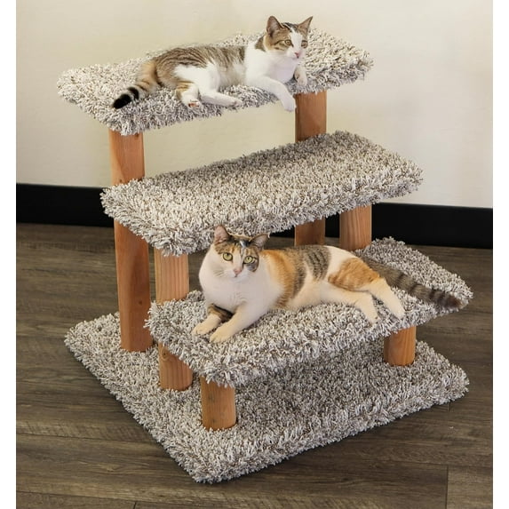 Solid Wood Stairs for Cats and Dogs, Gray Speckled