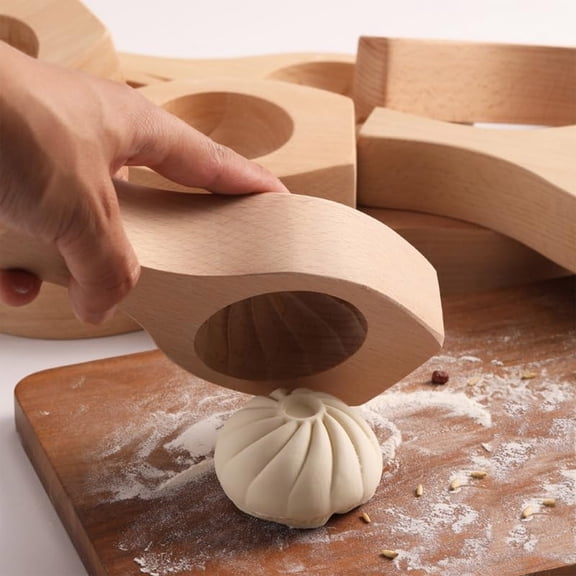 Solid Wood Steamed Bun Mold Handmade Baozi Maker Mould with Pleated Pattern Natural Beech Wood Dumpling Press Tool for Homemade Pastries
