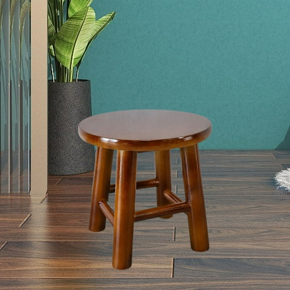 Solid Wood Stool, 25cm Round Step Stool for Adults - Coffee Waterproof Footstool, Bathroom Laundry Seat, Durable Shoe Changing Stool with Non-Slip Feet, Multi-Purpose Household Furniture