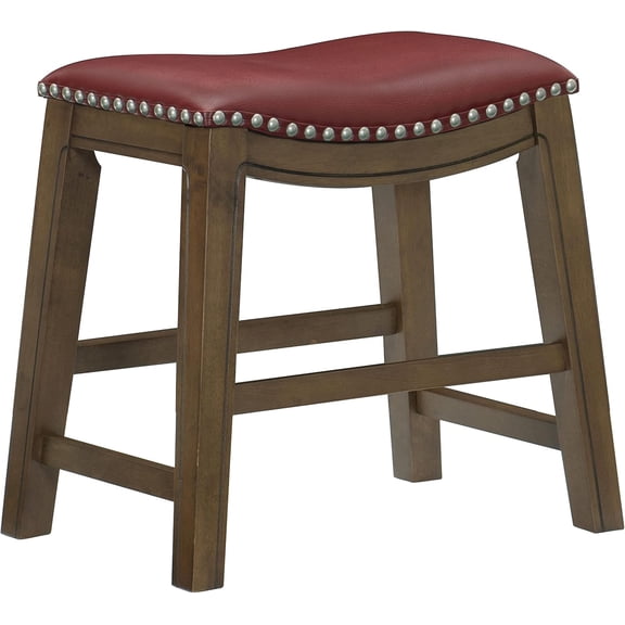 Solid Wood Stools, 20-Inch Dining Height Upholstered Padded Saddle Dining Stools, Faux Leather, Easy Assembly Narrow Solid Wood Frame, Nickel Nailhead, Modern Rustic