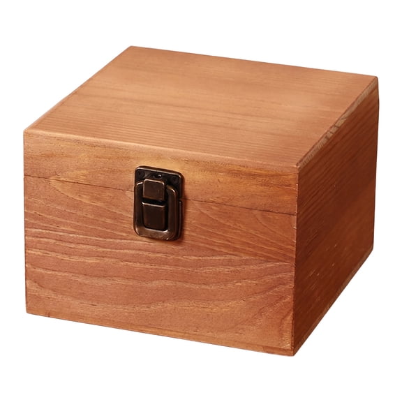 THDFTDT Storage Box, Solid Wood, Brown, Hinged Lid and Metal Latch