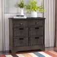 thumbnail image 1 of Solid Wood Storage Cabinet with Two Drawers and Four Classic Rattan Basket for Kitchen/Dining Room/Entryway/Living Room (Light Gray), 1 of 6
