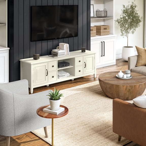 Solid Wood TV Media Stand 72 Inch " White Entertainment Center with Drawers & Cabinets